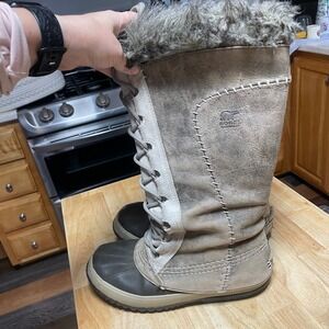 Sorel Waterproof Tall Winter Snow Boots Faux Fur Cuff Lace Up Women's Size 8